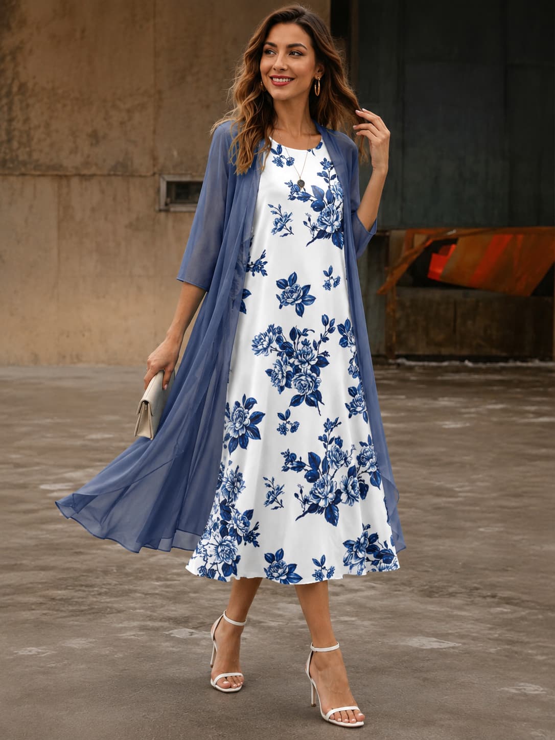 Ensemble Robe en Mousseline & Cardigan Assorti