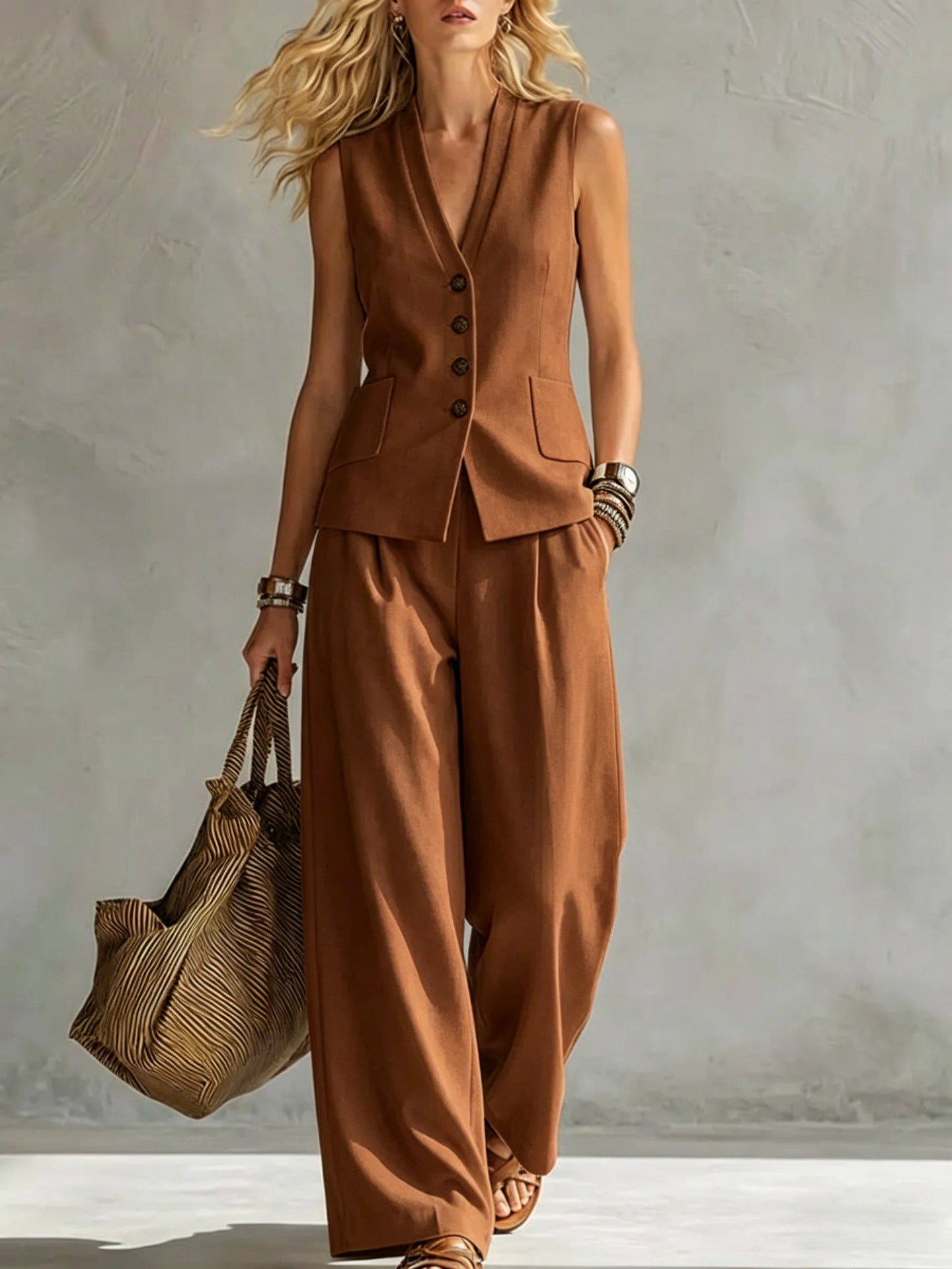 ISADORA™ Marina Ensemble Lin Femme 2 Pièces : Débardeur & Pantalon Fluide