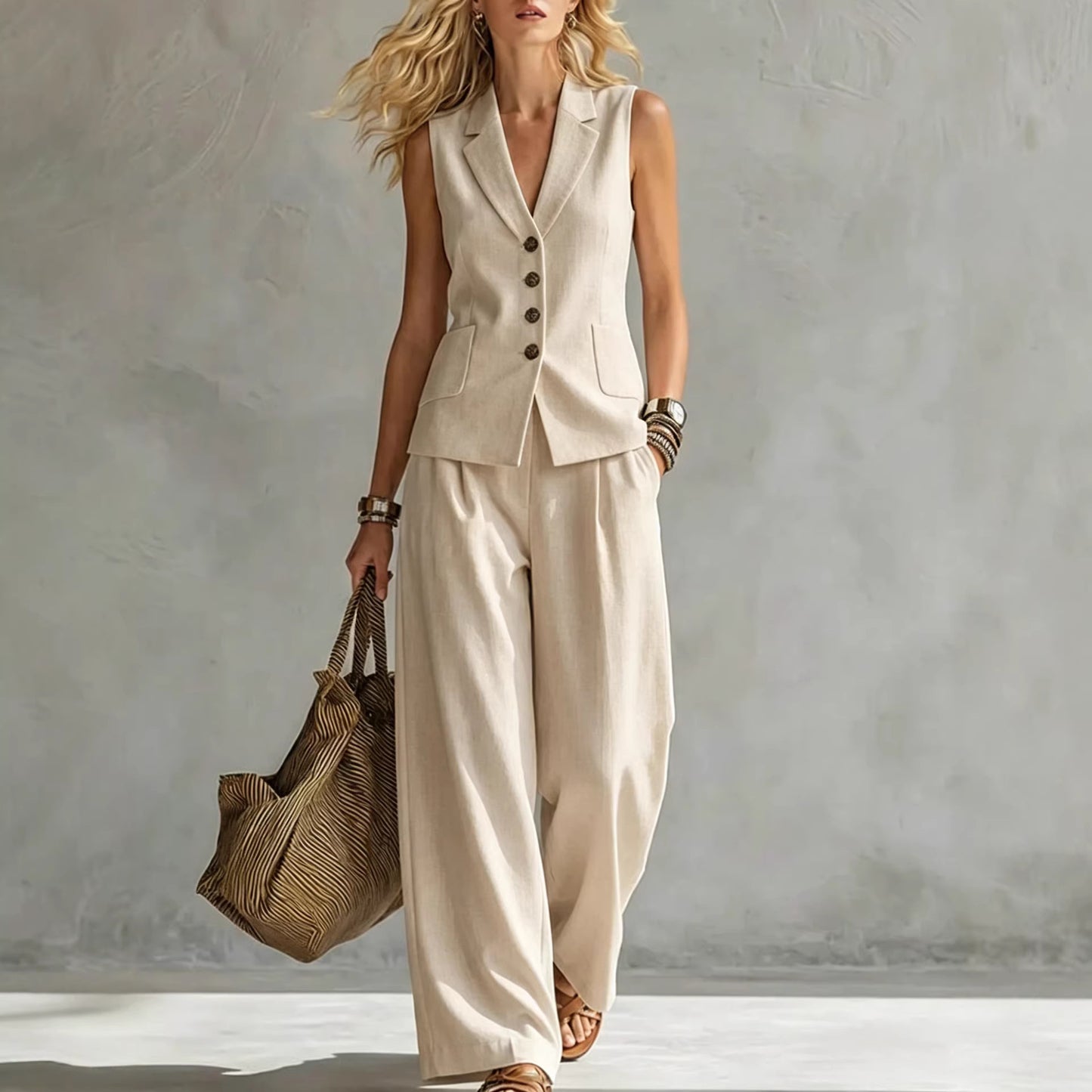 ISADORA™ Marina Ensemble Lin Femme 2 Pièces : Débardeur & Pantalon Fluide