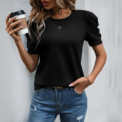 NERA™ Nova T-shirt Chic à Manches Bouffantes : L'Élégance Structurée