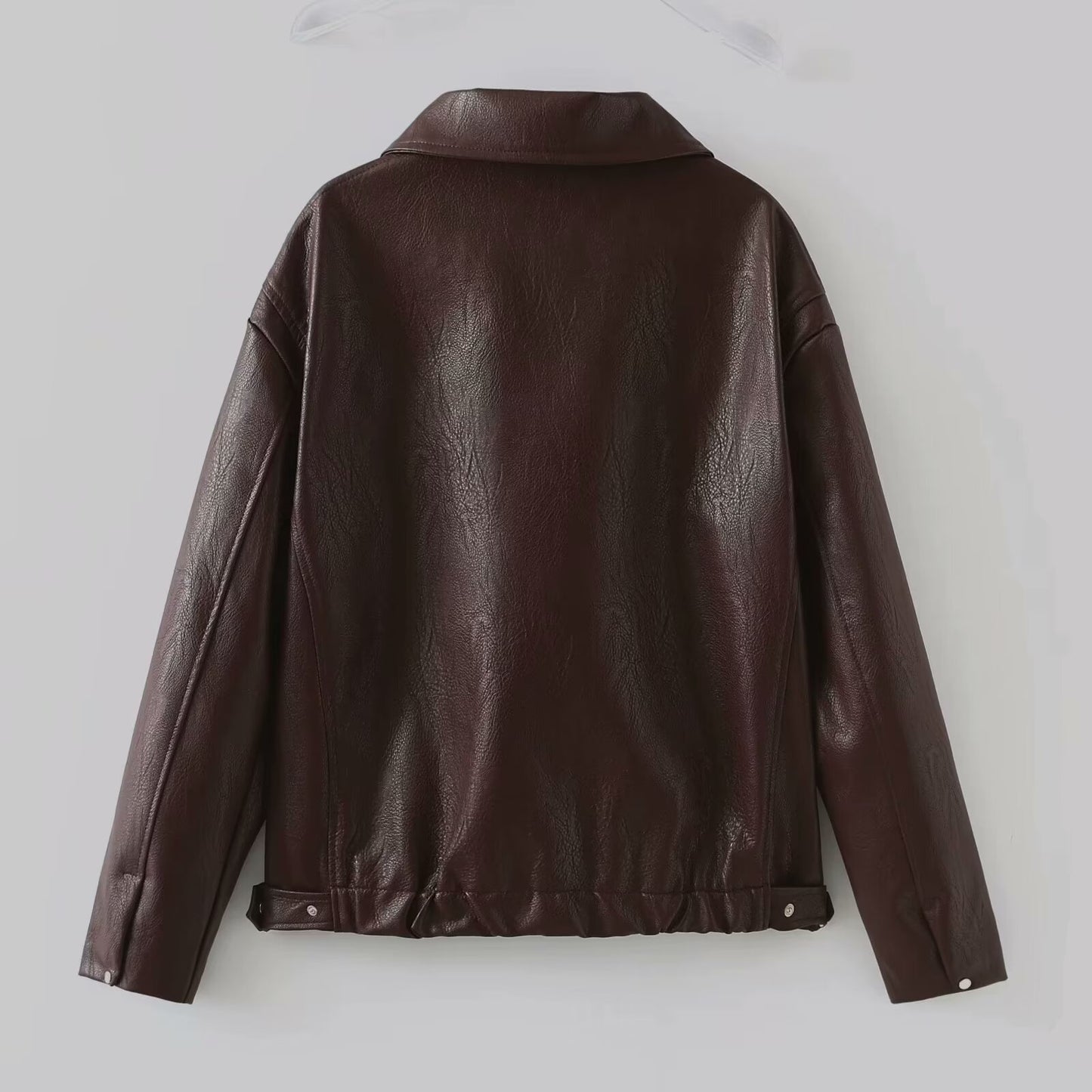 VESPER™ Lapel Veste Cuir Imitation Col Lapel Loose Bordeaux à Texture Plissée