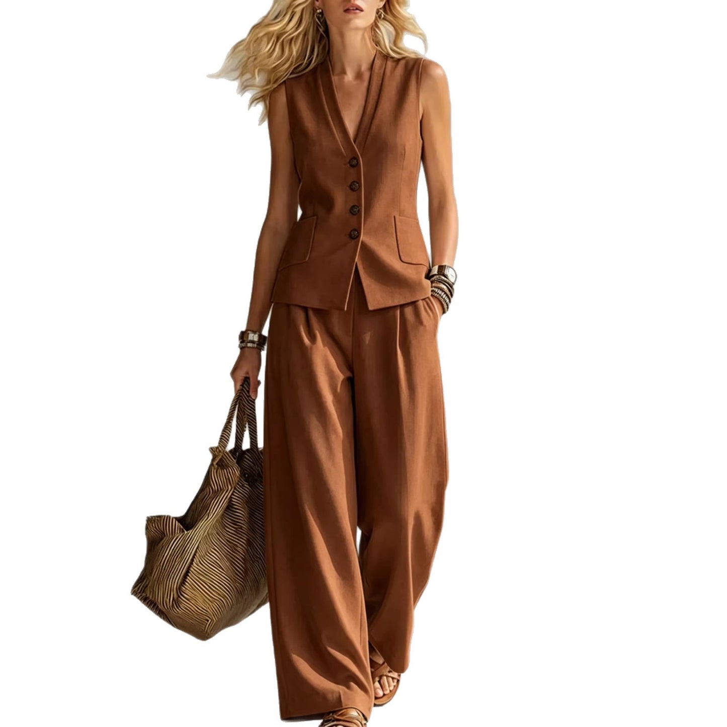 ISADORA™ Marina Ensemble Lin Femme 2 Pièces : Débardeur & Pantalon Fluide