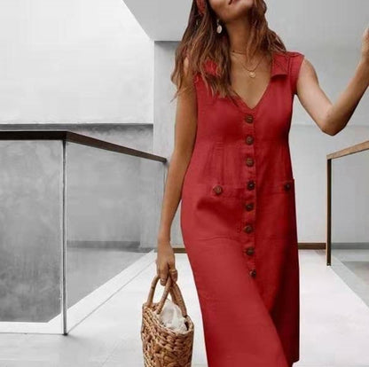 ISADORA™ Celeste Robe d'Été Col en V Boutonnée : L'Élégance Bureau & Soirée