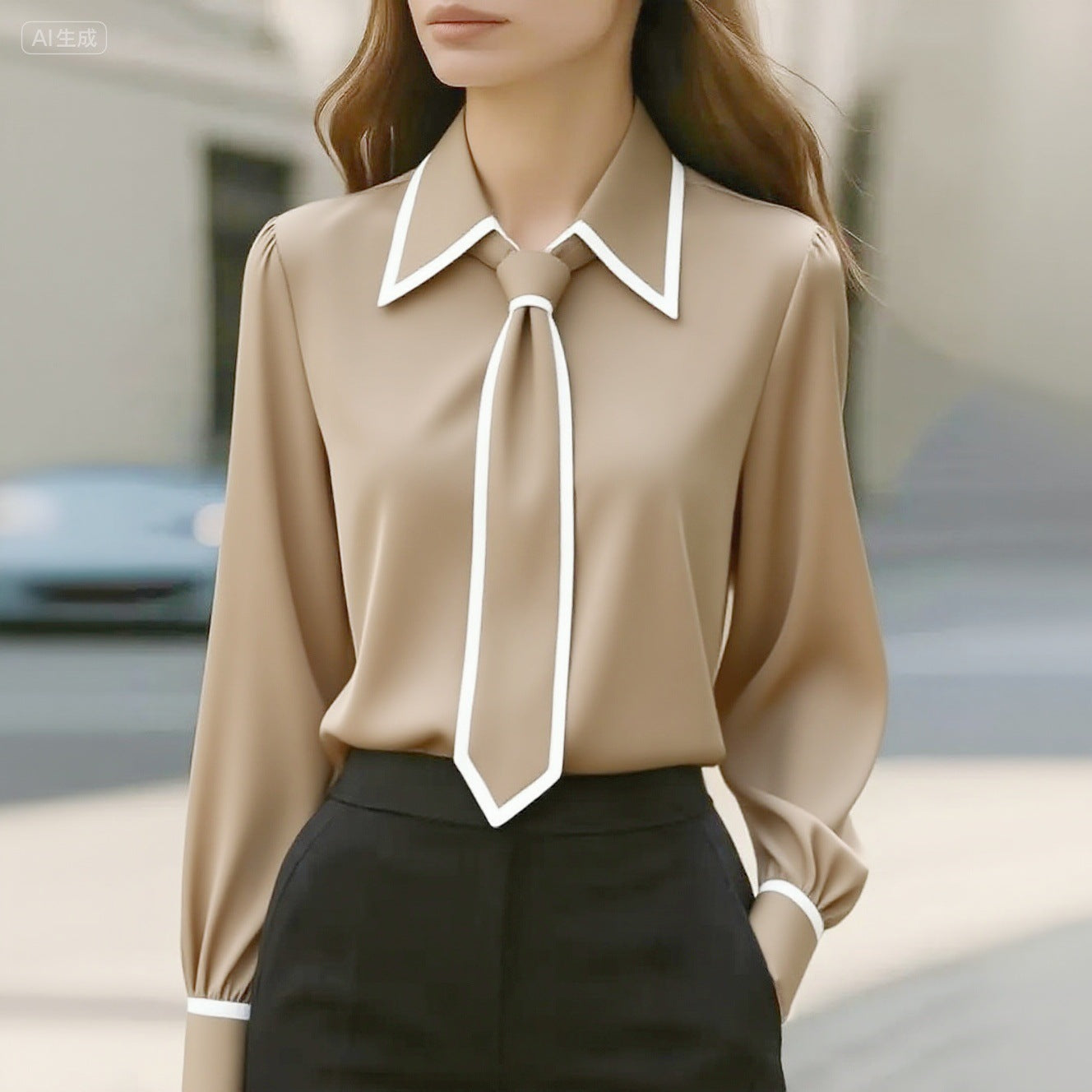 NERA™ Tie Chemise Col Cravate Manches Longues