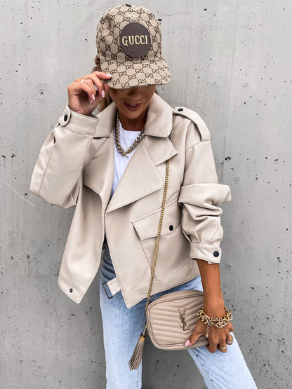 VESPER™ Elara Veste Longue en Simili Cuir Ample : Le Chic Minimaliste