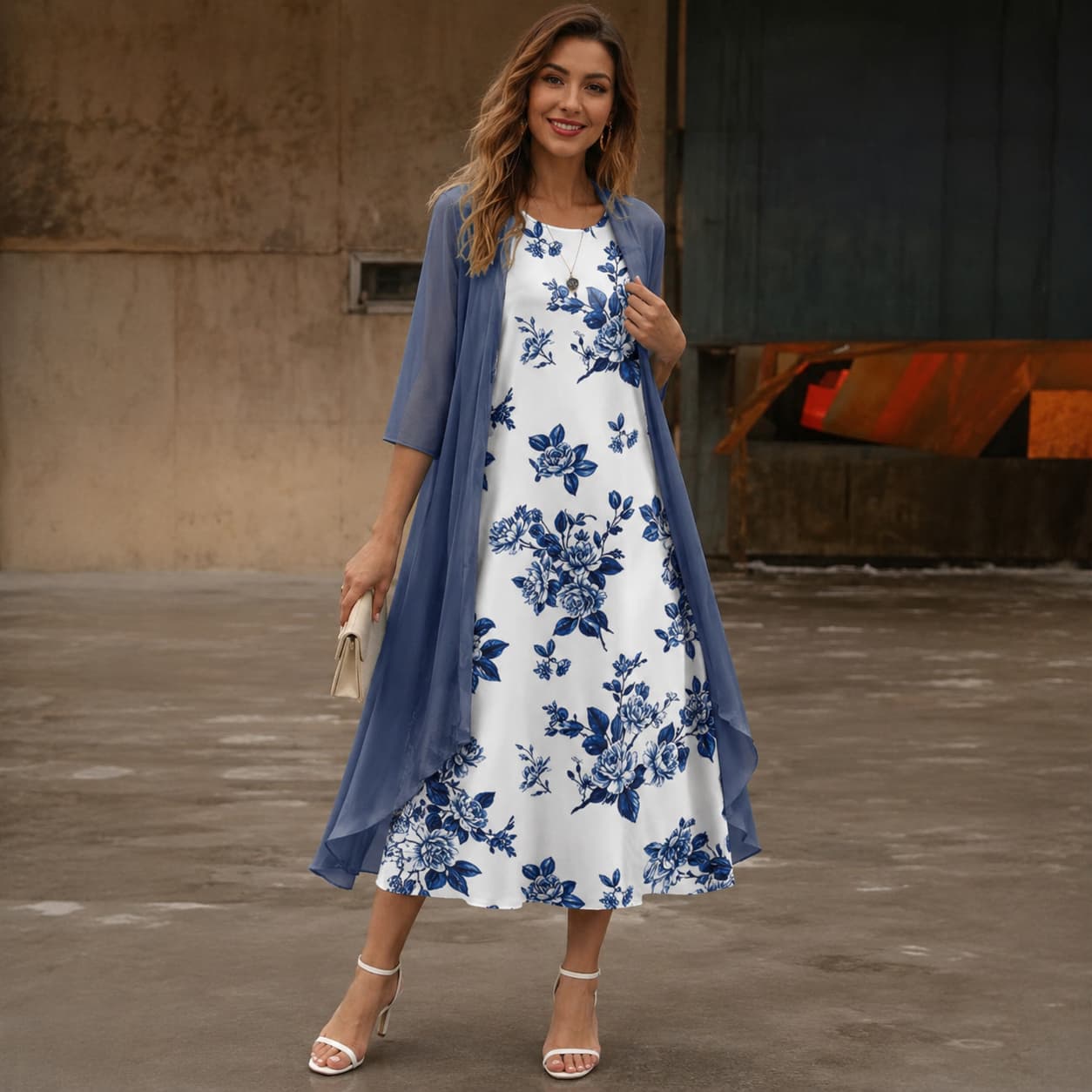 Ensemble Robe en Mousseline & Cardigan Assorti