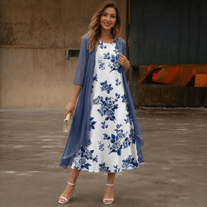 Ensemble Robe en Mousseline & Cardigan Assorti