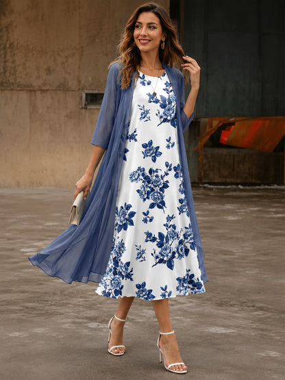 Ensemble Robe en Mousseline & Cardigan Assorti