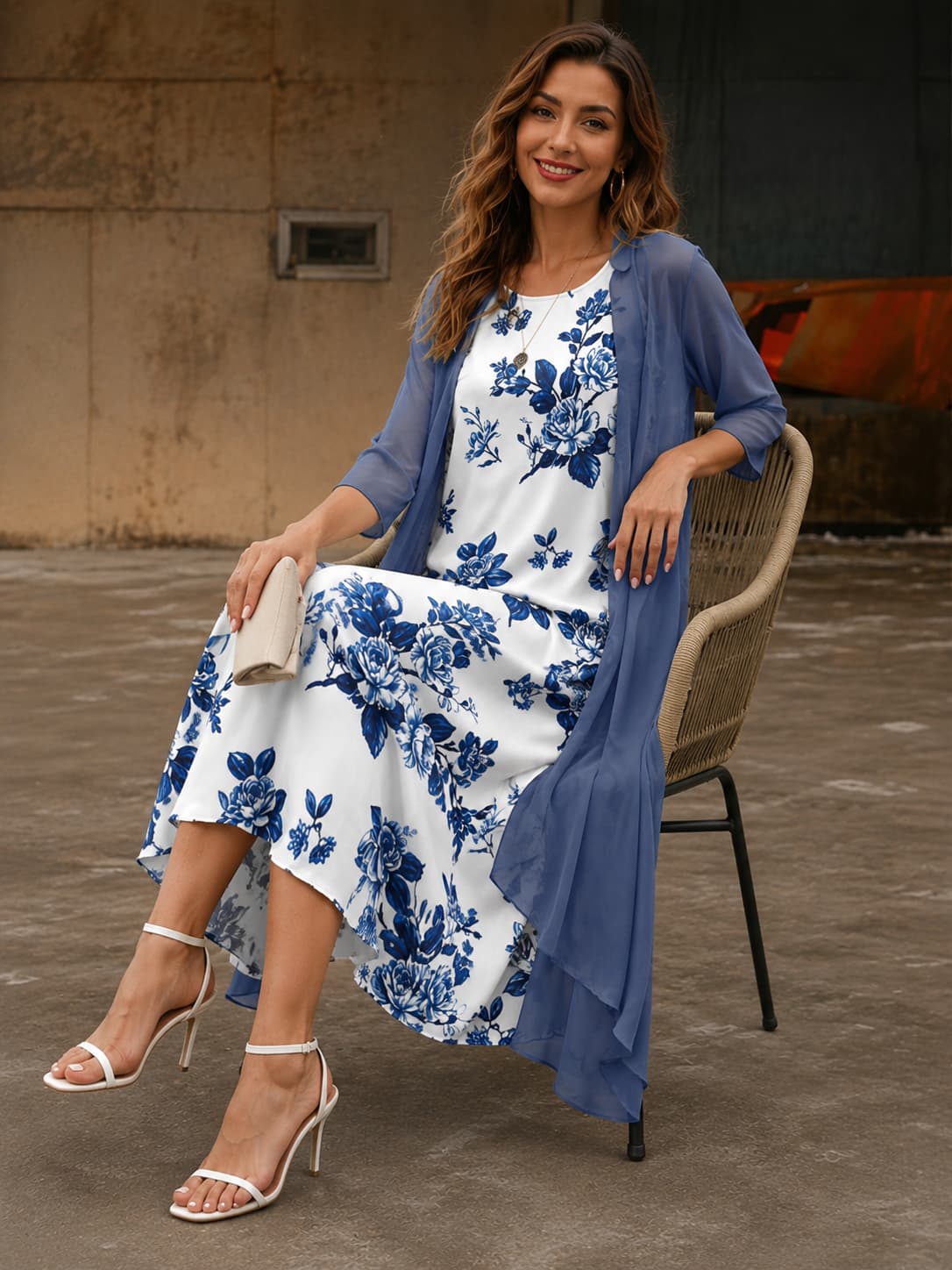Ensemble Robe en Mousseline & Cardigan Assorti