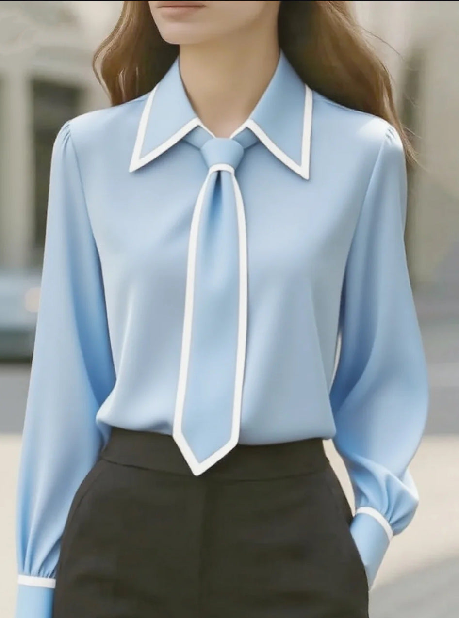 NERA™ Tie Chemise Col Cravate Manches Longues