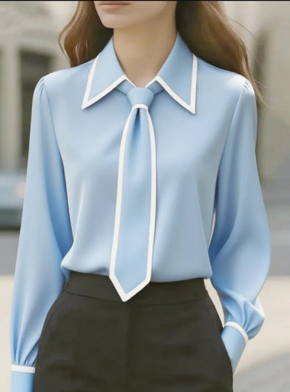 NERA™ Tie Chemise Col Cravate Manches Longues