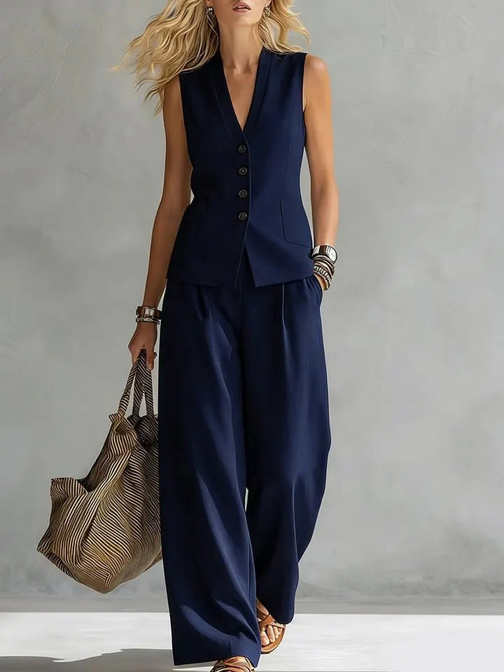 ISADORA™ Marina Ensemble Lin Femme 2 Pièces : Débardeur & Pantalon Fluide