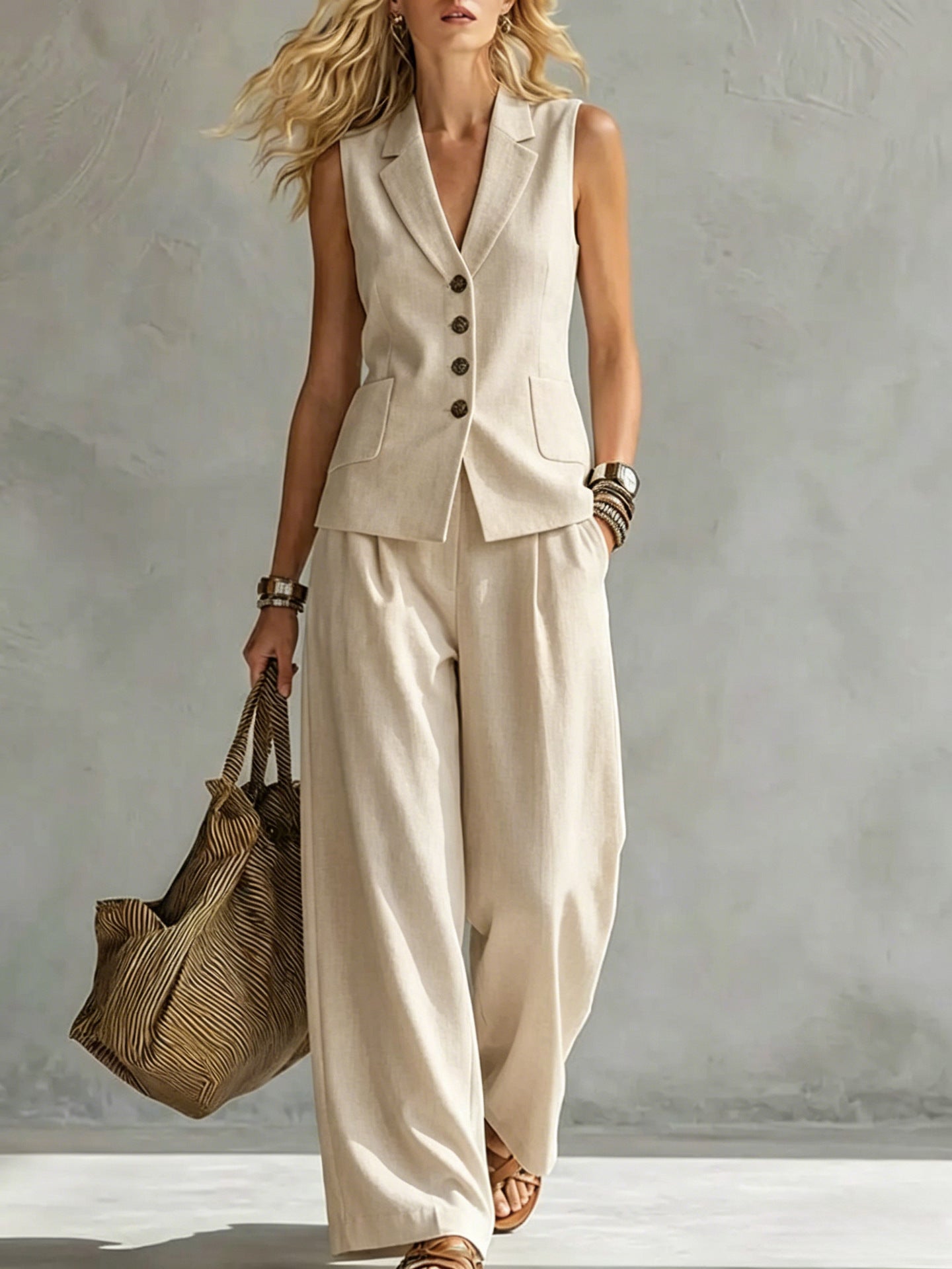 ISADORA™ Marina Ensemble Lin Femme 2 Pièces : Débardeur & Pantalon Fluide