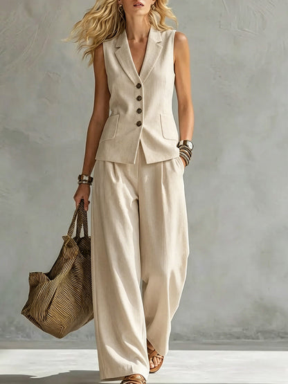 ISADORA™ Marina Ensemble Lin Femme 2 Pièces : Débardeur & Pantalon Fluide