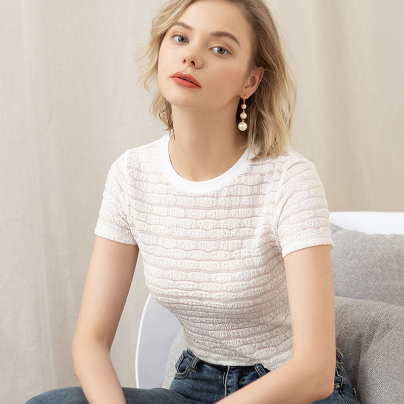 NERA™ Lyric Top en Dentelle Sculptant & Ajusté L'Élégance Transparente