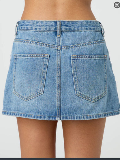 LUXORIA™ Mini Jupe en Jean Délavé