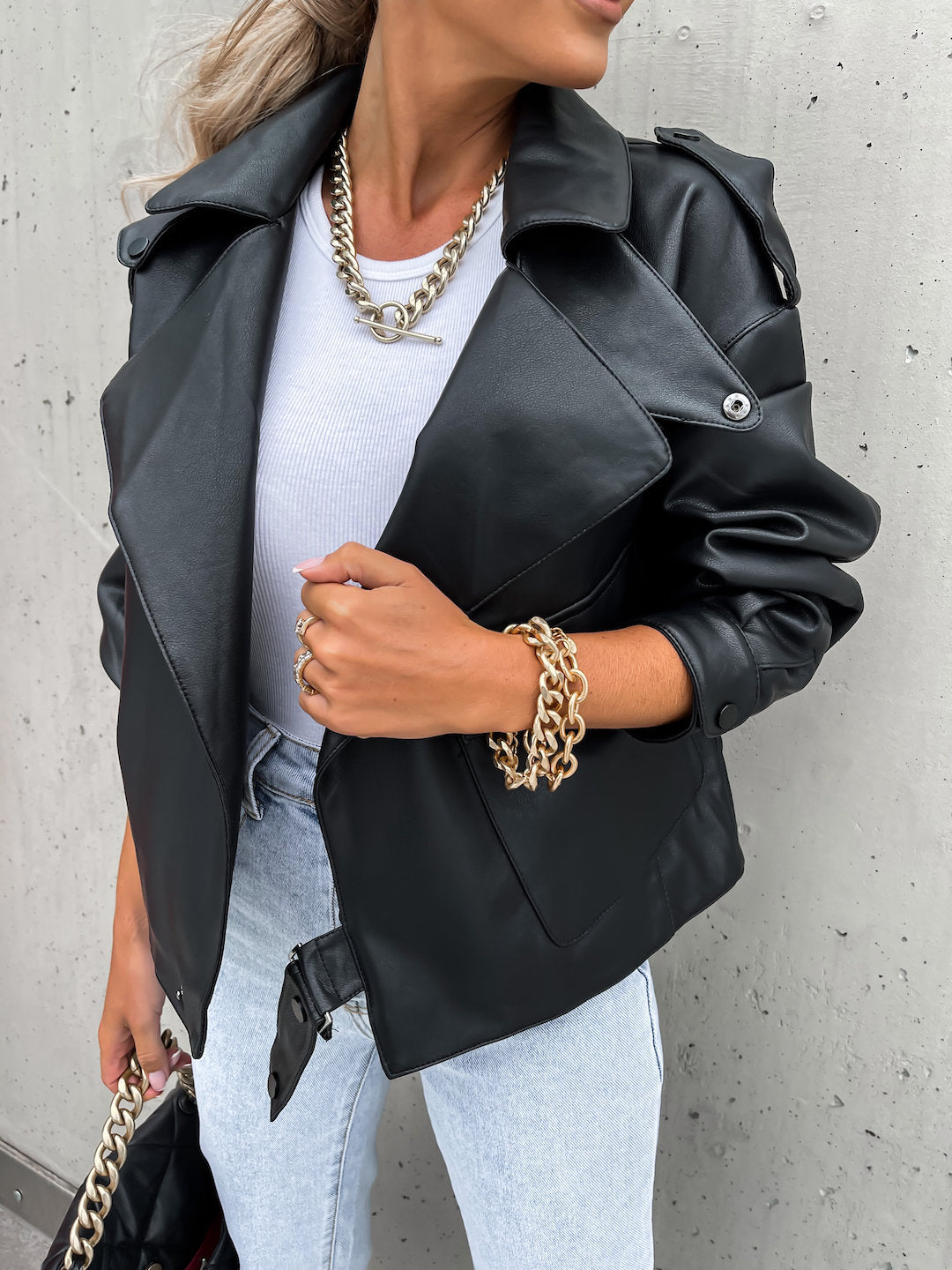 VESPER™ Elara Veste Longue en Simili Cuir Ample : Le Chic Minimaliste