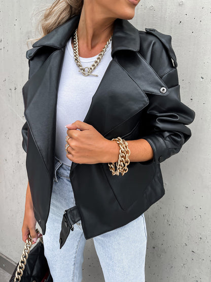 VESPER™ Elara Veste Longue en Simili Cuir Ample : Le Chic Minimaliste