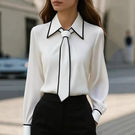 NERA™ Tie Chemise Col Cravate Manches Longues