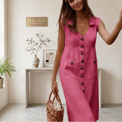 ISADORA™ Celeste Robe d'Été Col en V Boutonnée : L'Élégance Bureau & Soirée